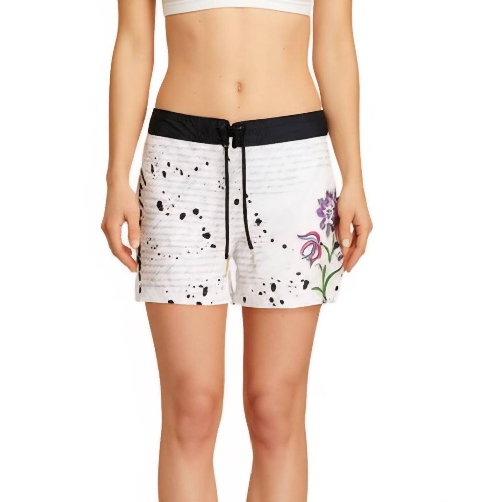 BODY GLOVE Boardshorts‎ Womens Size 9 White Black Floral Splatter Drawstring